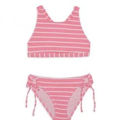 Splendid Girl's 2-Piece Amos Stripe Hi-Neck Bikini Set For Kids